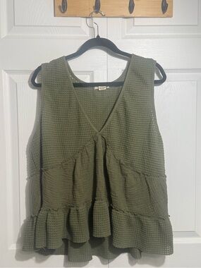 Women’s Olive Green Textured Tiered Tank Top